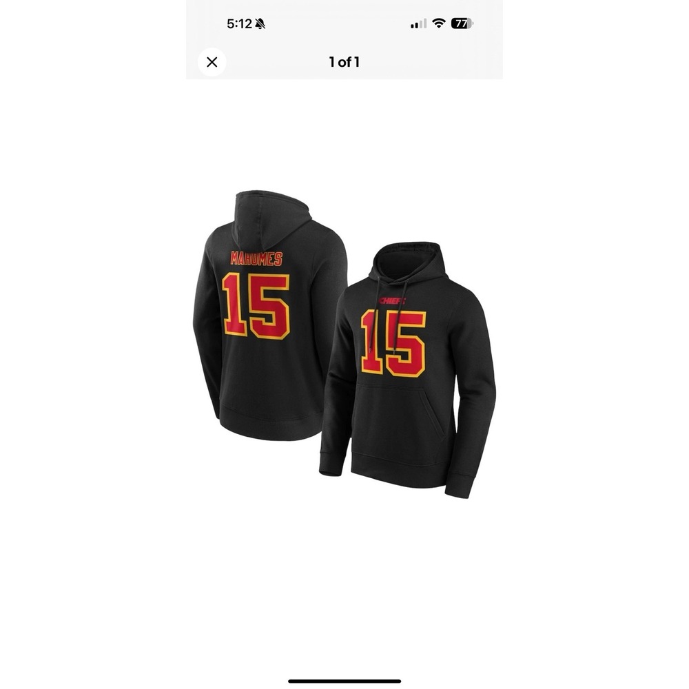 Kansas City Chiefs Hoodie Med Men's  NFL Patrick Mahomes 15 NWOT Faded #‎ Read